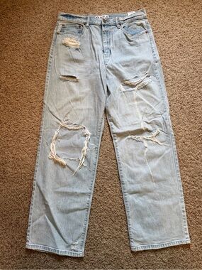 Light Wash Distressed Wide-Leg Jeans